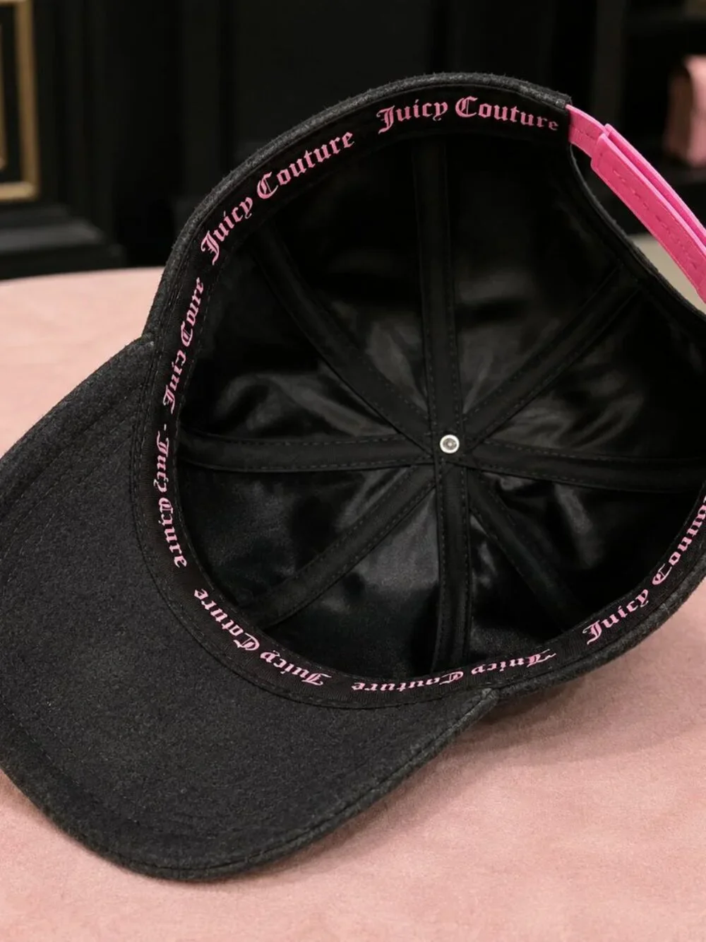 Juicy Couture Black Velour Baseball Cap Pink Rhinestone Logo NWT